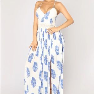 Holy Slit Dress - Ivory/Royal